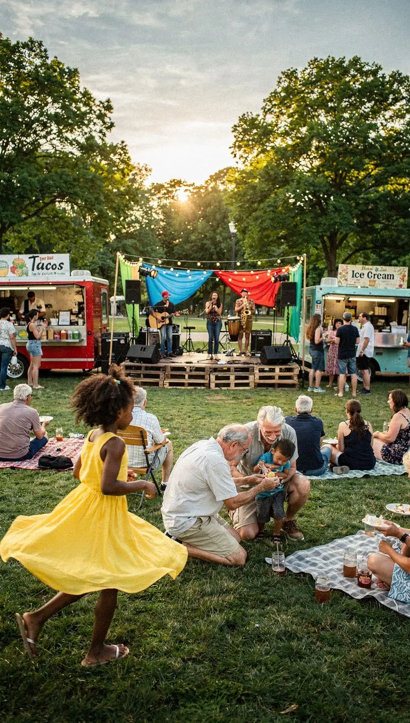 Community members enjoying a vibrant concert outdoors.